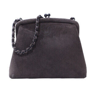 CHANEL Clasp Chain Bag Handbag Gray Suede